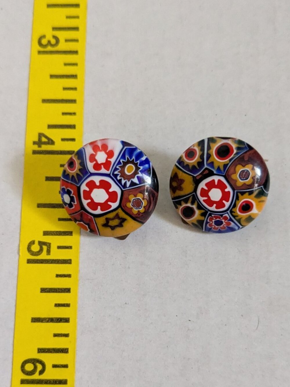 Vintage 40's/50's Millefiori Round Clip On Earrings